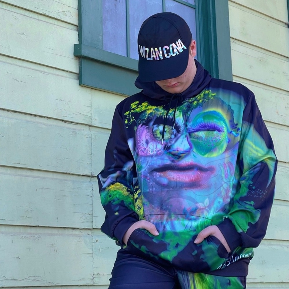 3D sweatshirt hooded futuristic Contempo electrical face size L hip hop Fashion